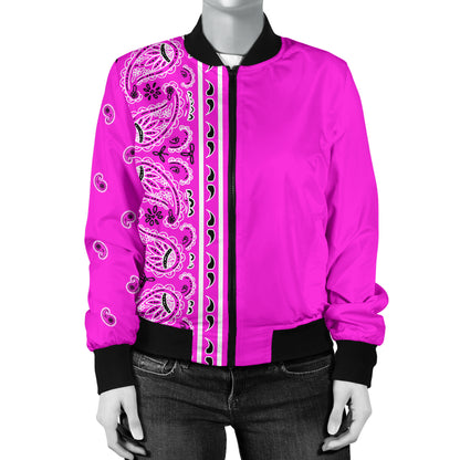 Women's Asymmetrical Abruptly Pink Bandana Bomber Jacket