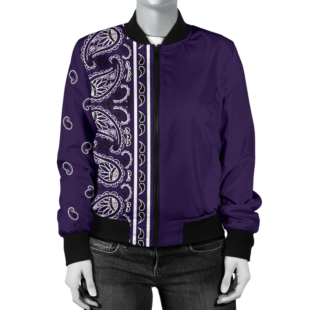 Asymmetrical Royal Purple Bandana Women's Bomber Jacket