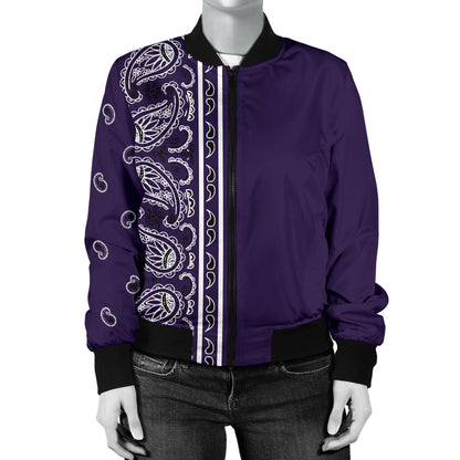 Asymmetrical Royal Purple Bandana Women's Bomber Jacket