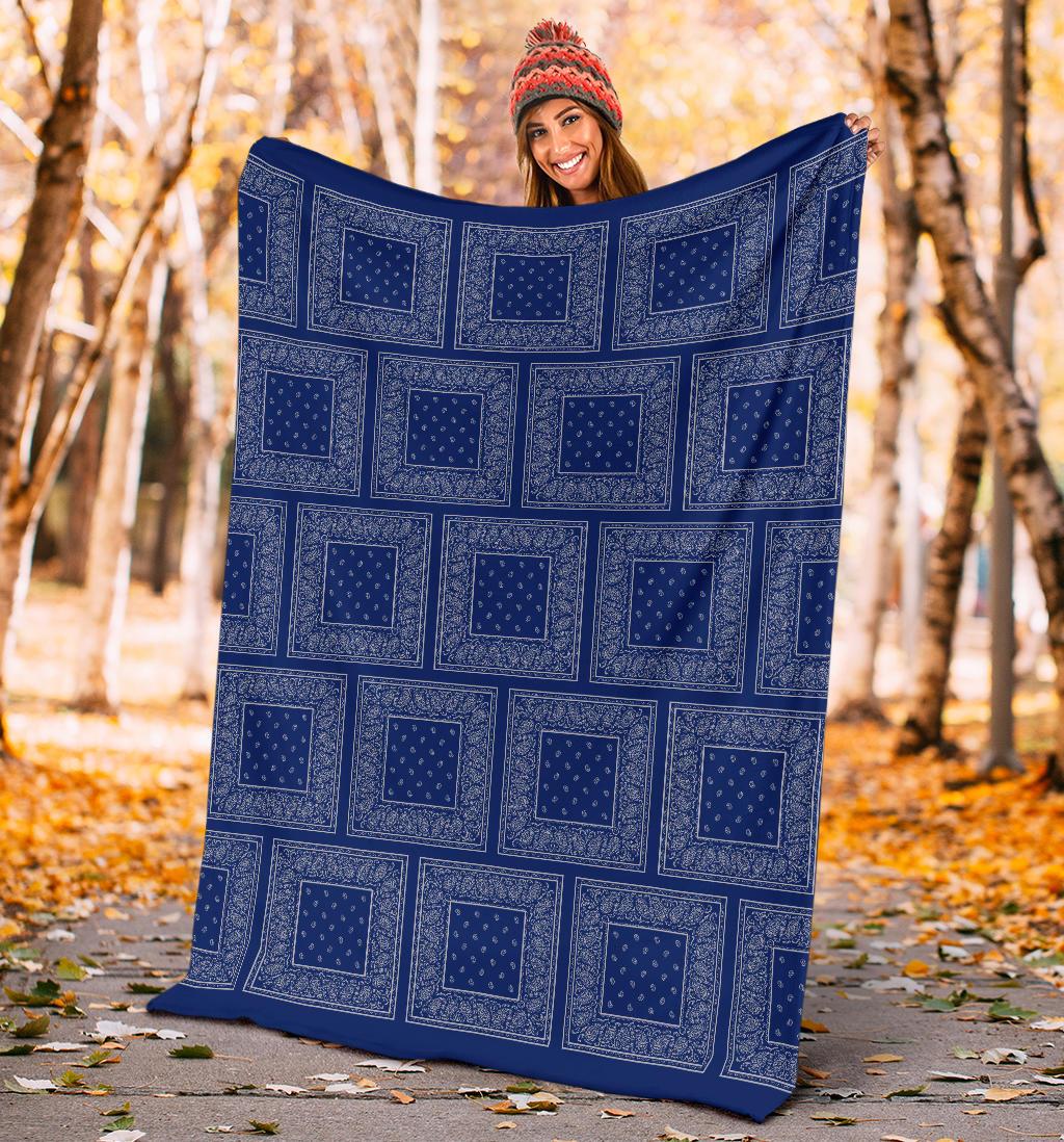 Blue Gray Bandana Throw Blankets