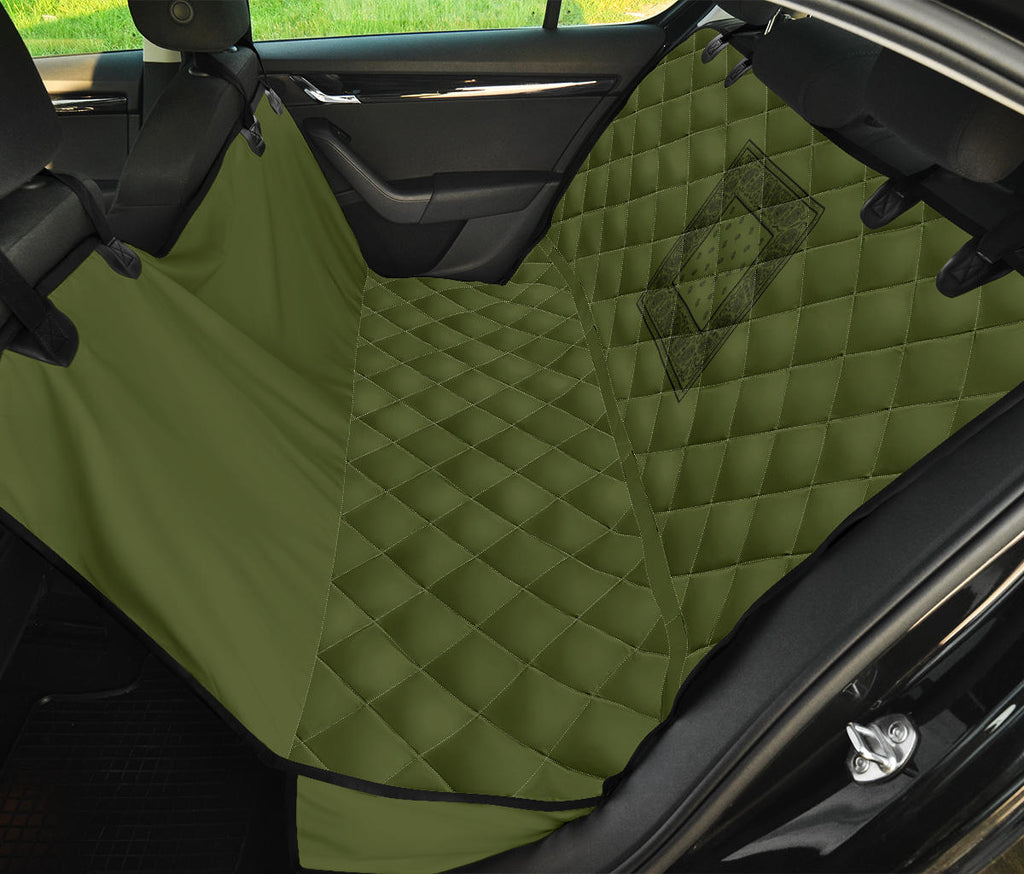 green pet seat cover with black bandana