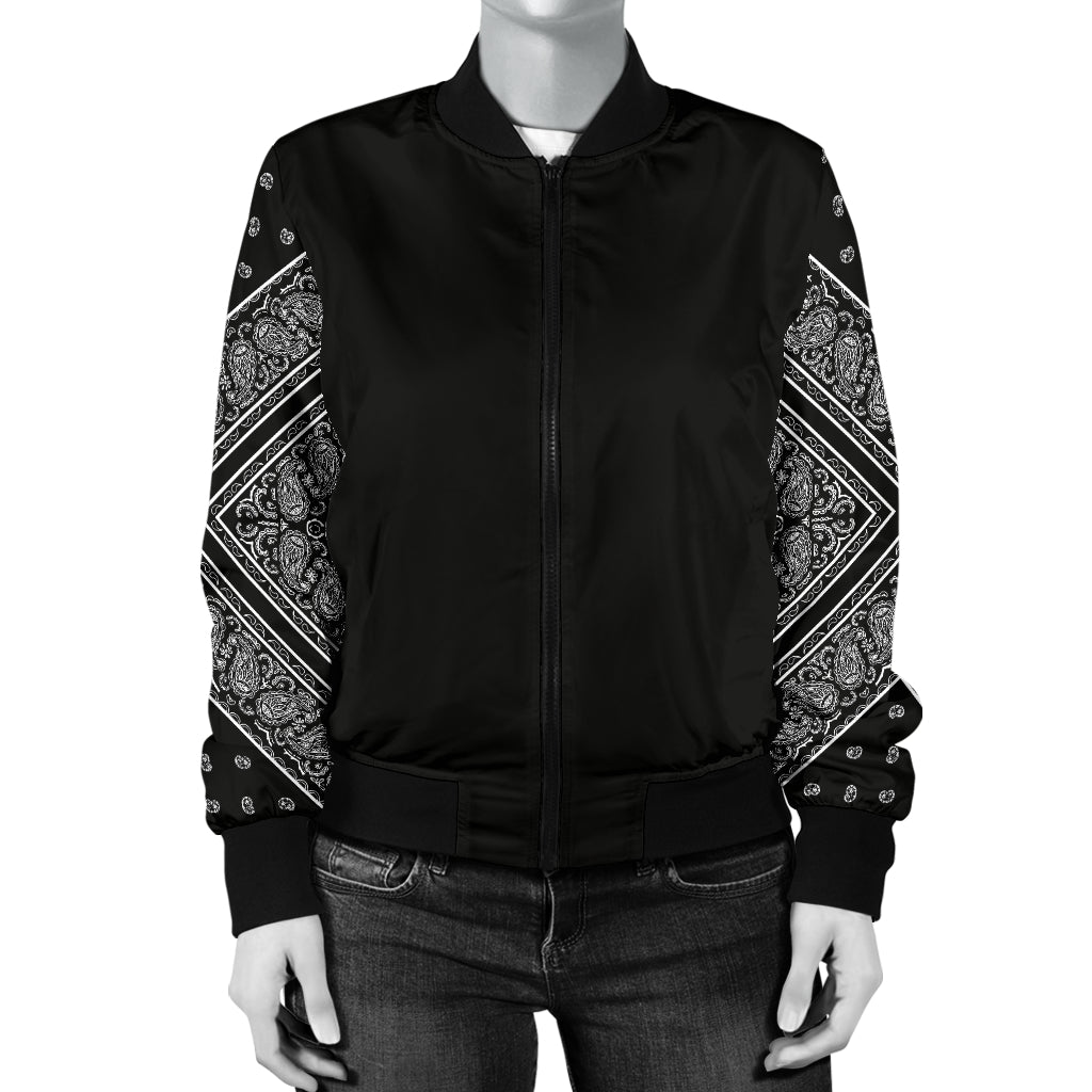 Women's Black Bandana Sleeved Bomber Jacket