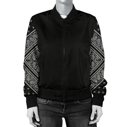 Women's Black Bandana Sleeved Bomber Jacket