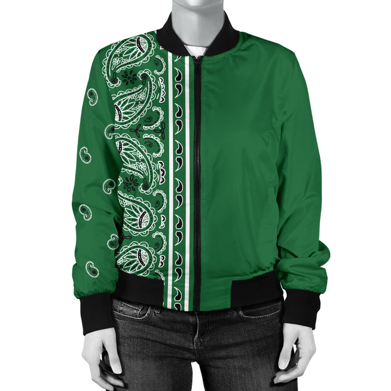 Asymmetrical Classic Green Bandana Women's Bomber Jacket