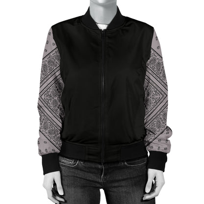 Women's Gray and Black Bandana Sleeved Bomber Jacket