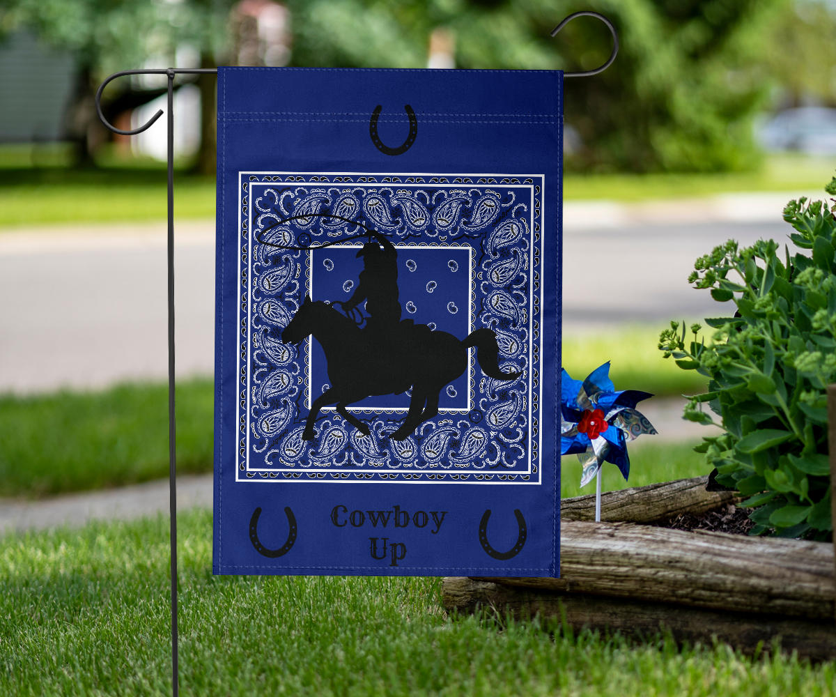 Blue Bandana Cowboy Up Home and Garden Flags