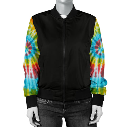 Women's Tie Dye Swirl Bandana Sleeved Bomber Jacket