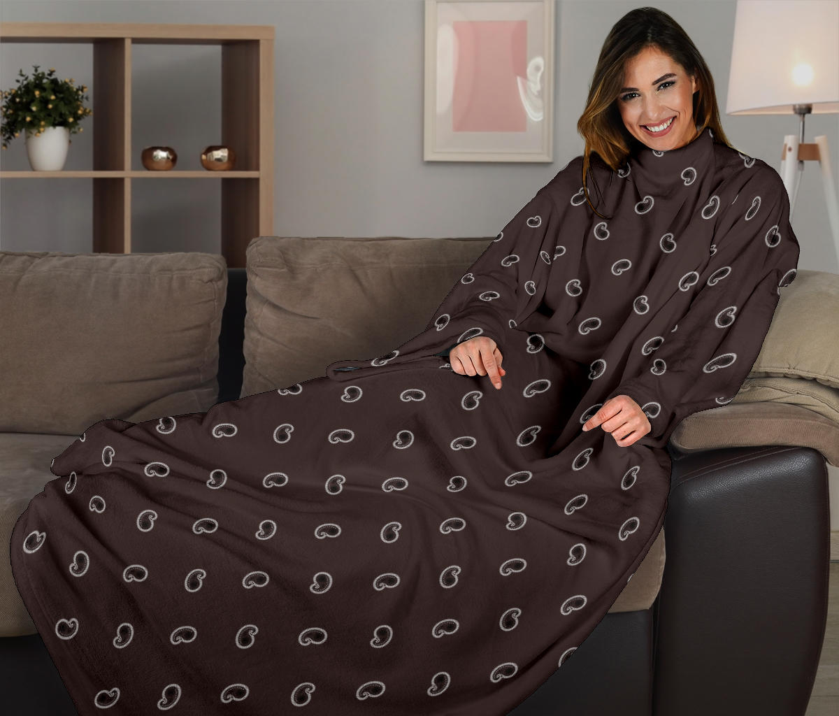 Brown paisley sleeved blankets