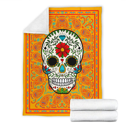 Pumpkin Orange Sugar Skull Fleece Blanket