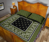 Army Green and Black Bandana Bed Quilts with Shams