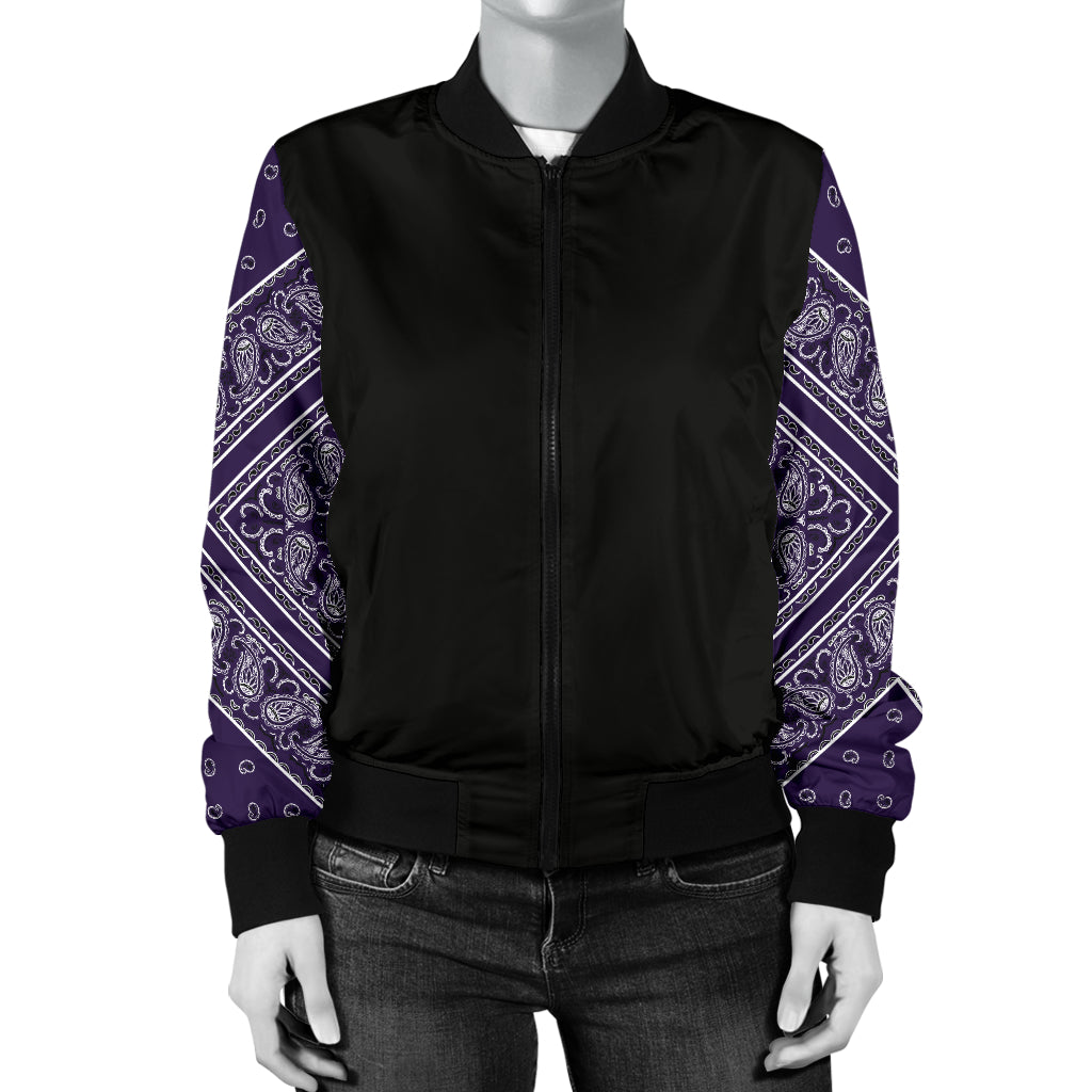 Women's Royal Purple Bandana Sleeved Bomber Jacket