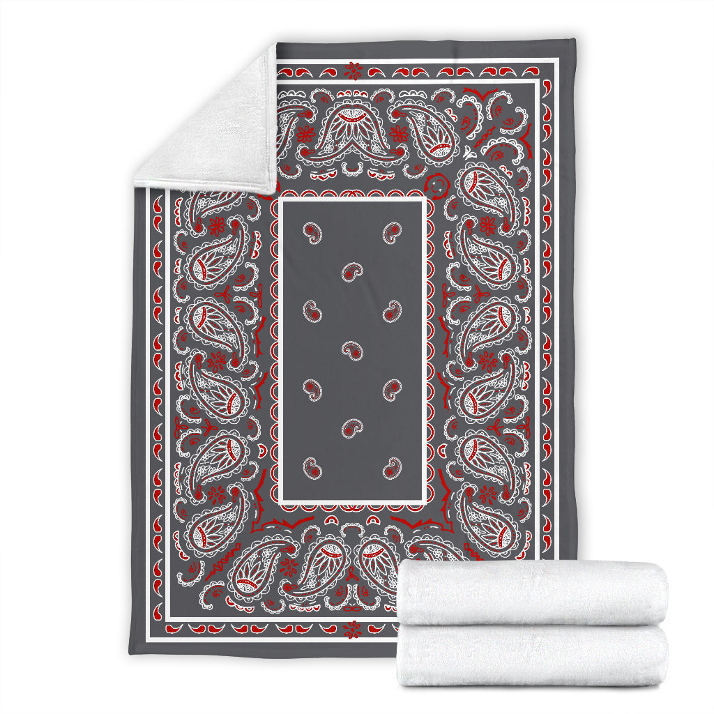 Gray Bandana Fleece Throw Blanket