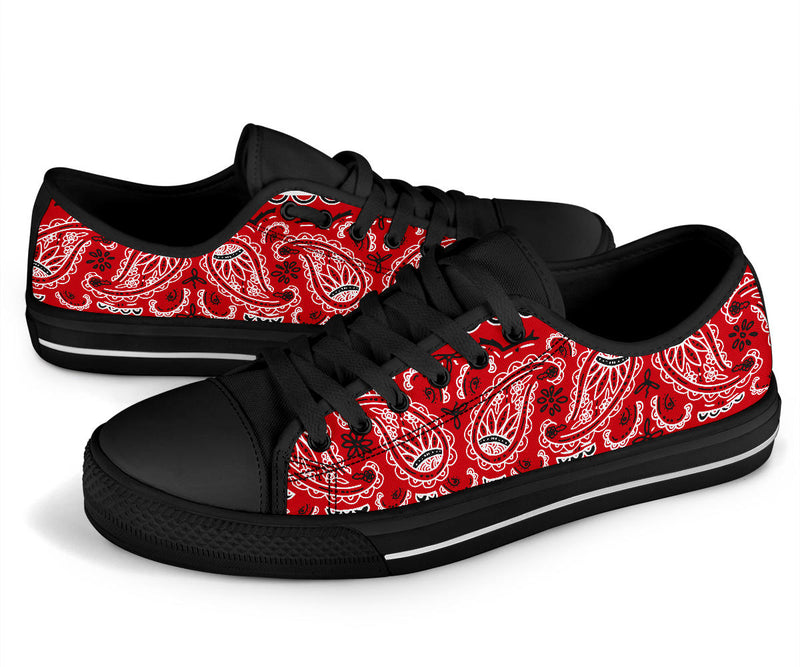 Canvas  Low Top Sneakers - Classic Red Bandana Style
