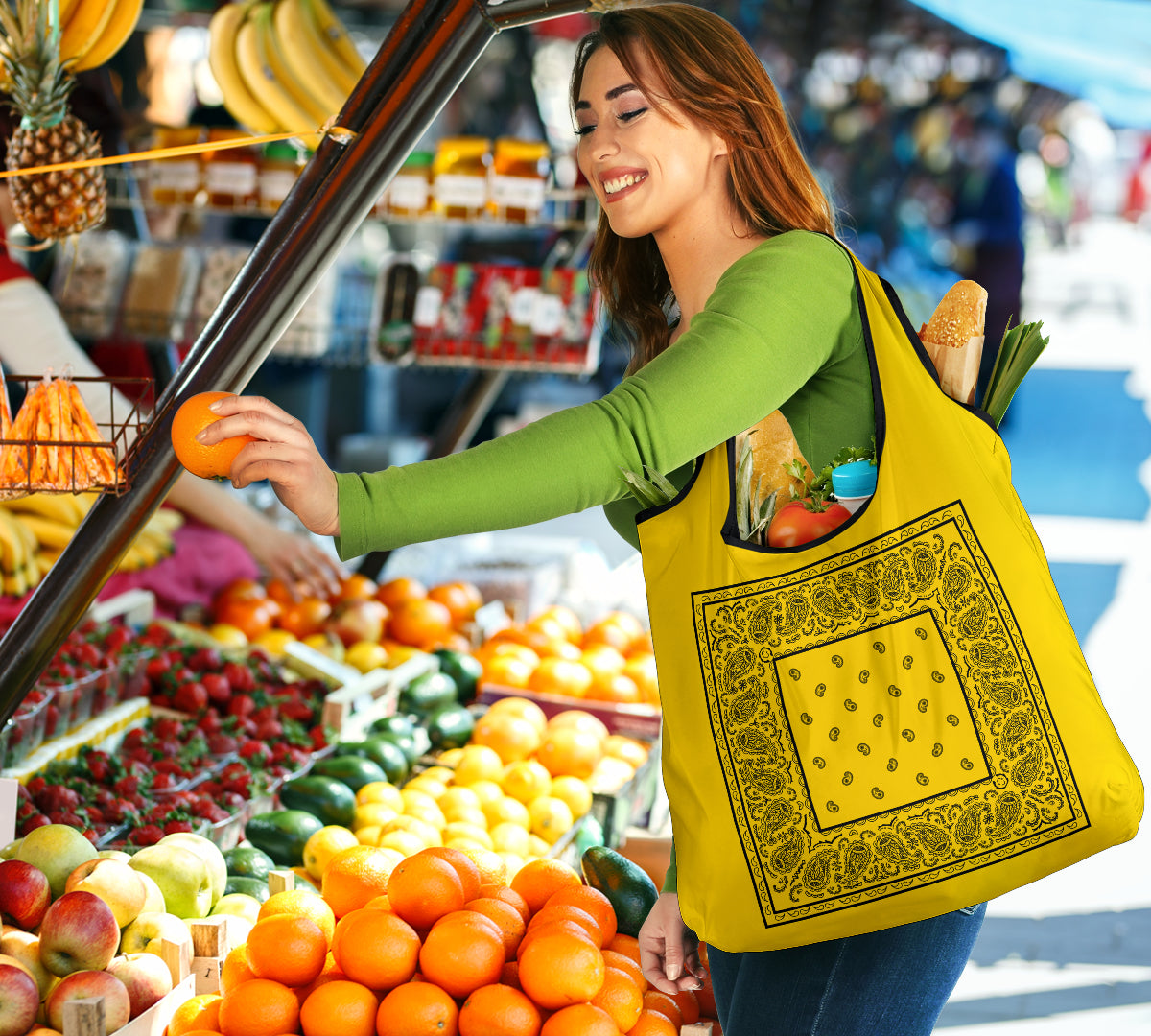 Gold and Black Bandana Reusable Grocery Bag 3-Pack