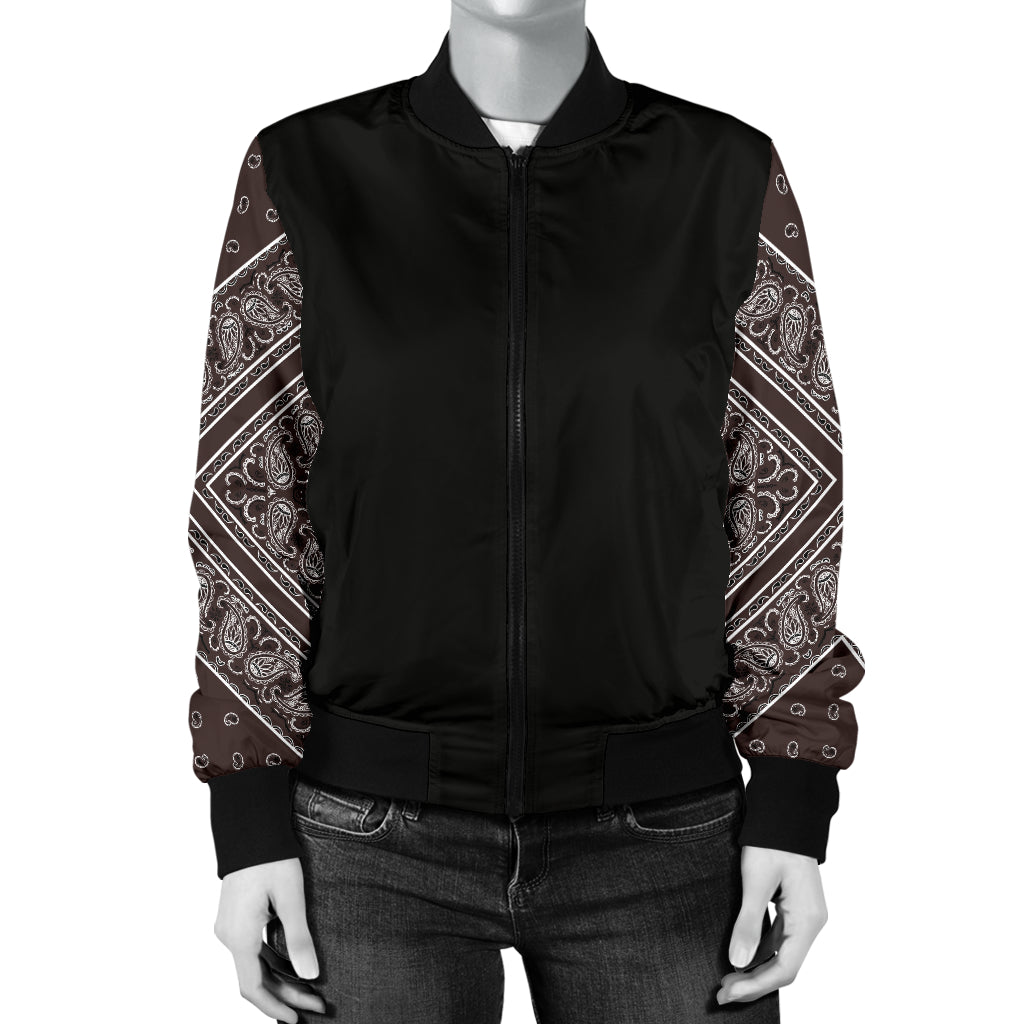 Women's Coffee Brown Bandana Sleeved Bomber Jacket