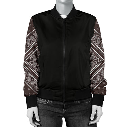 Women's Coffee Brown Bandana Sleeved Bomber Jacket