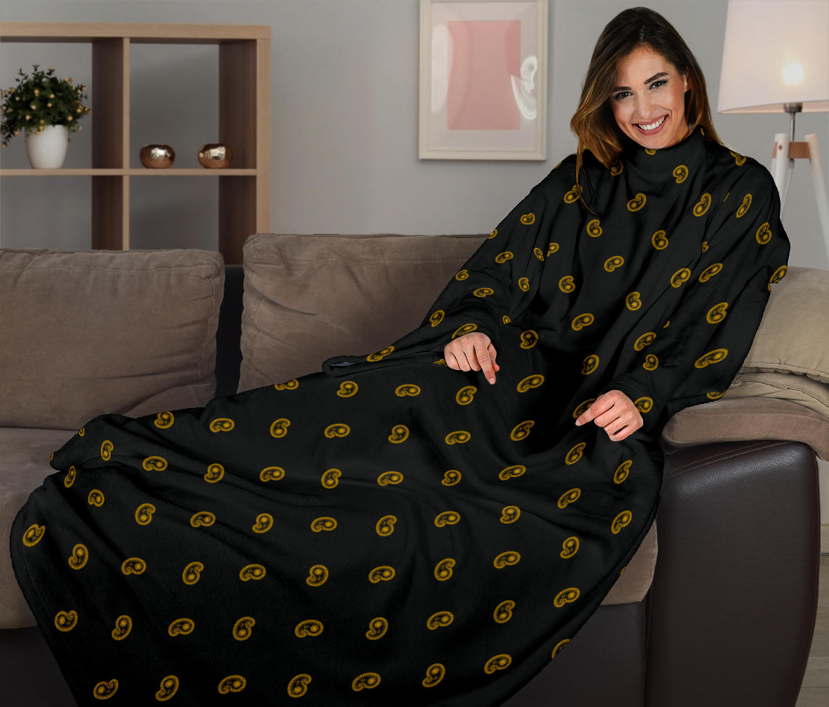 black and yellow paisley blanket