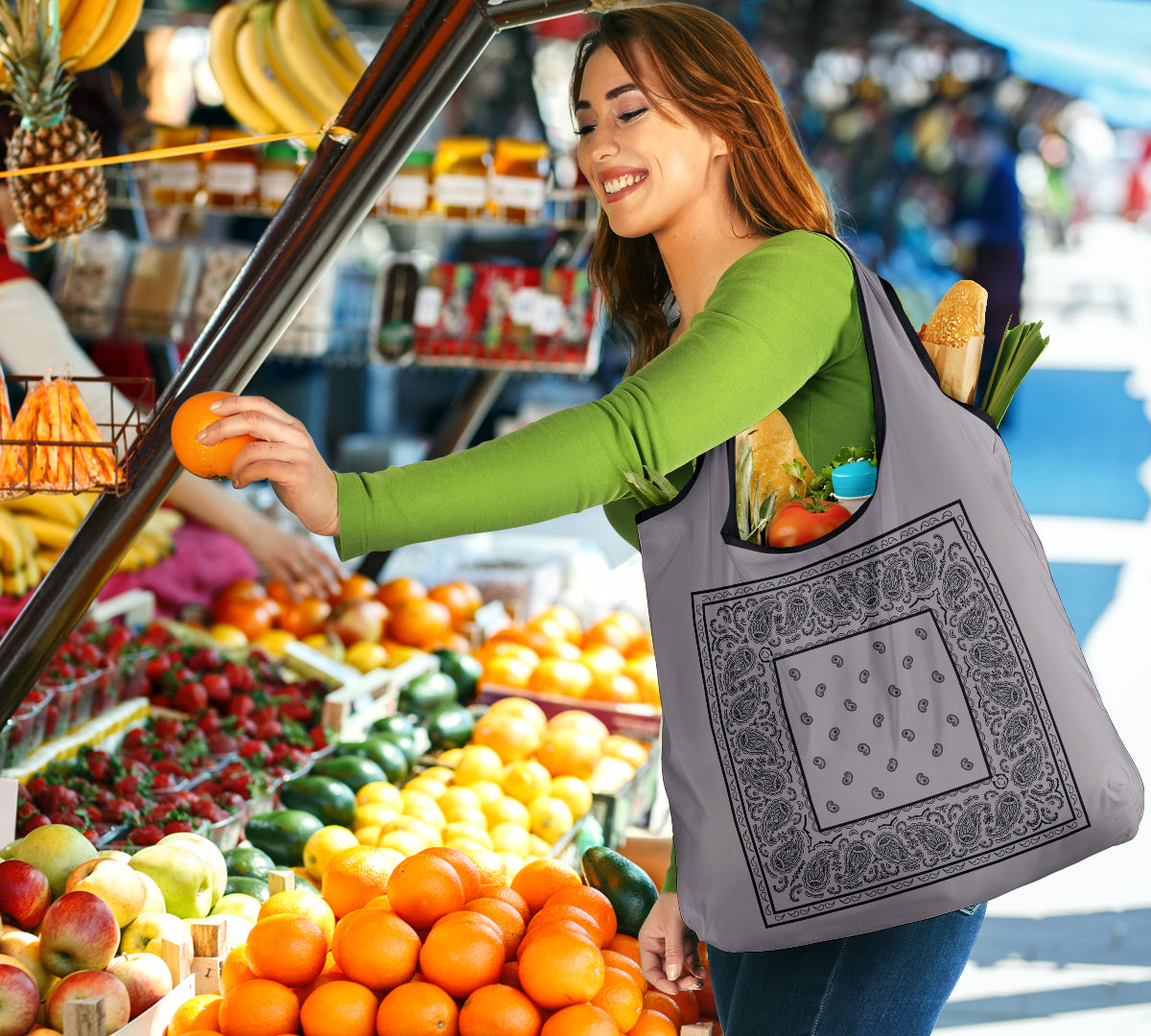 Gray and Black Bandana Grocery Bag 3-Pack