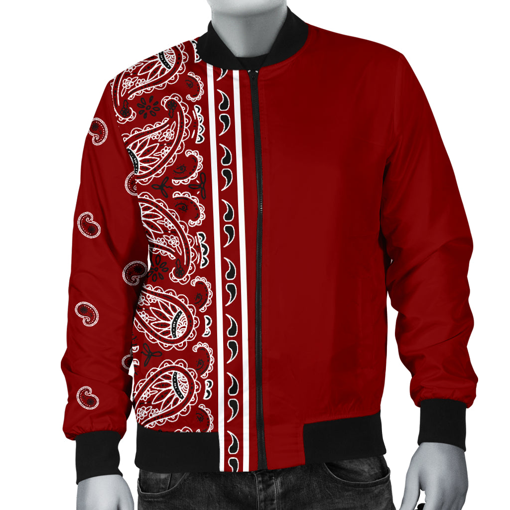 Asymmetrical Maroon Red Bandana Men's Bomber Jacket