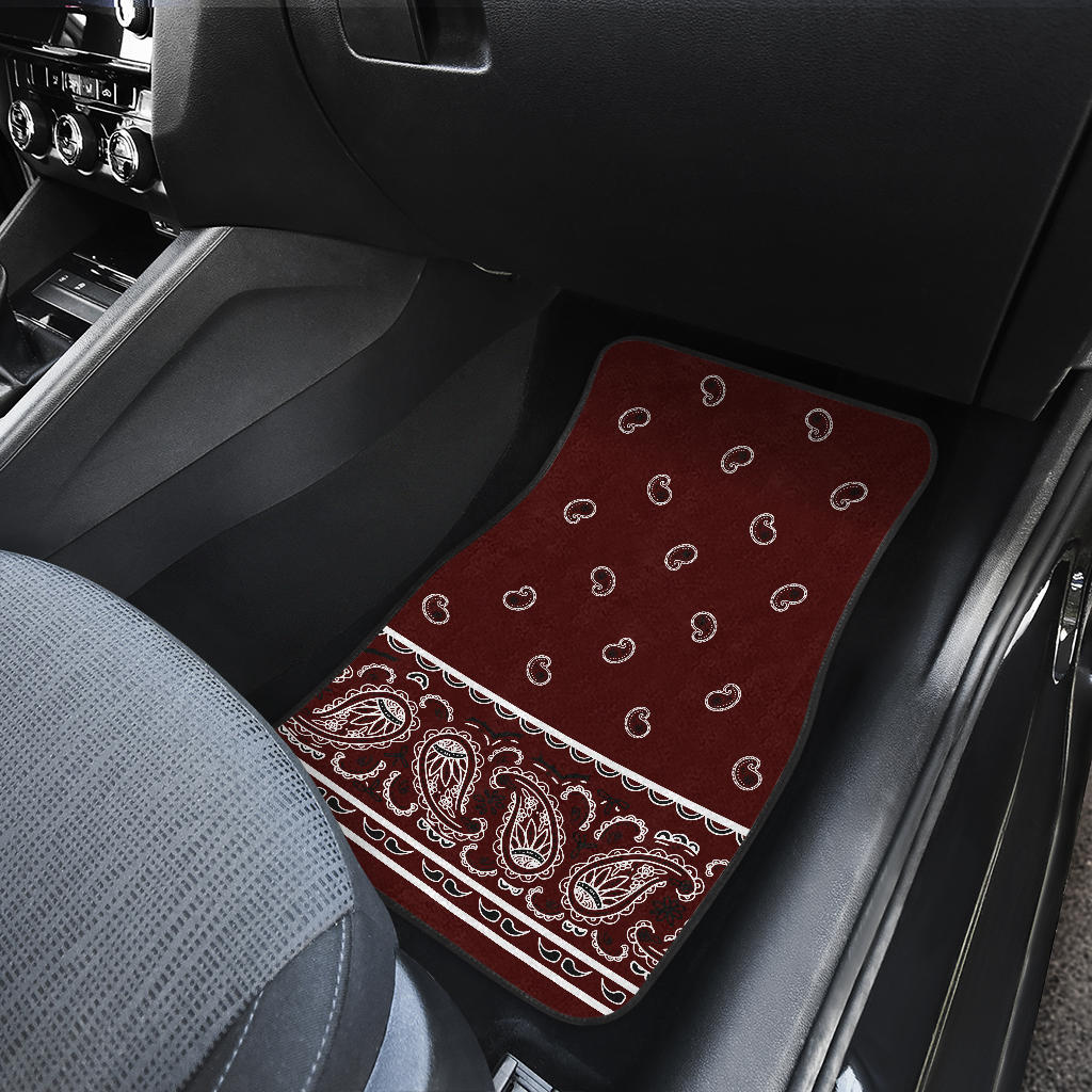 Dual Burgundy Bandana Car Floor Mats - Fancy