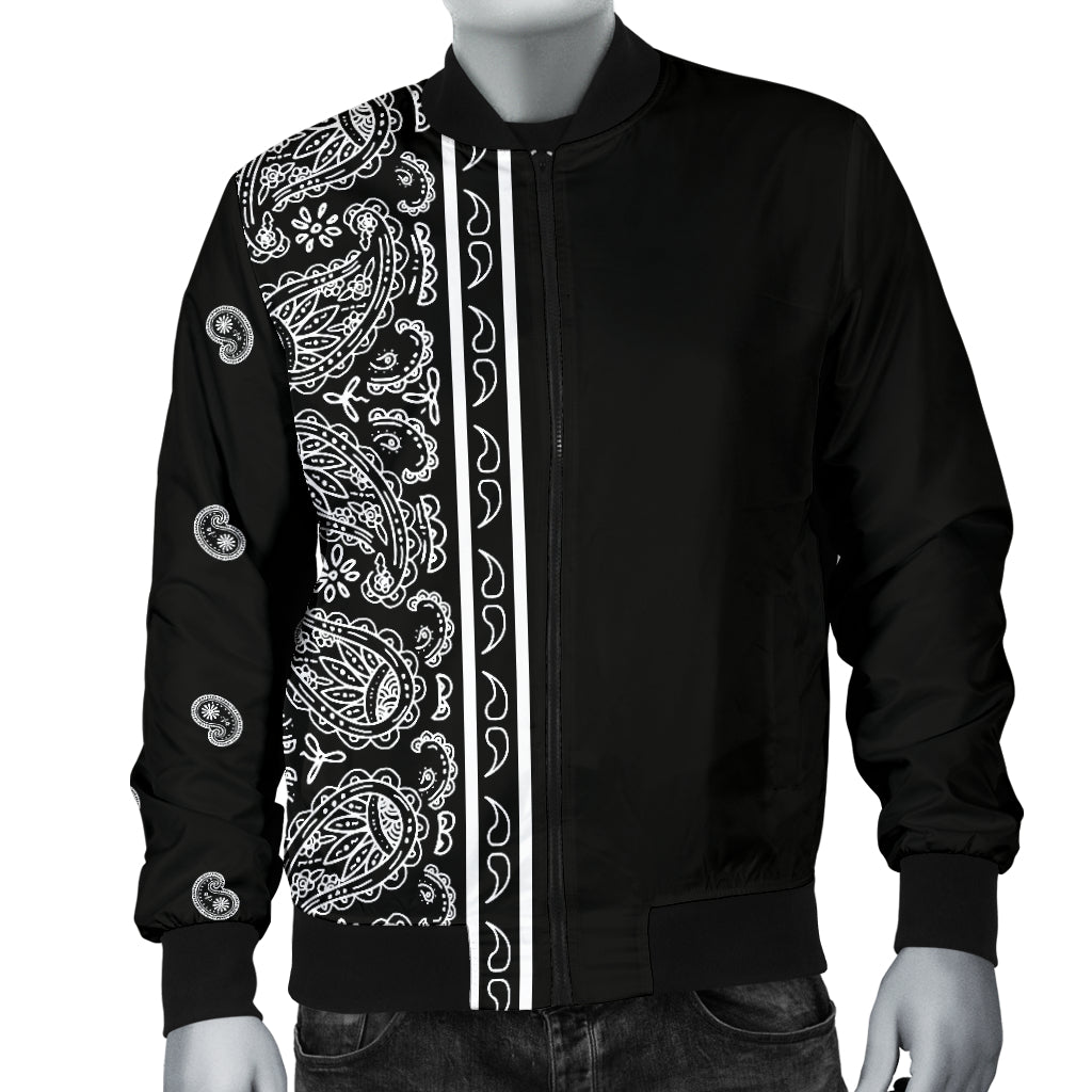 Asymmetrical Black Bandana Men's Bomber Jacket