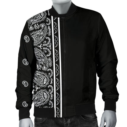 Asymmetrical Black Bandana Men's Bomber Jacket