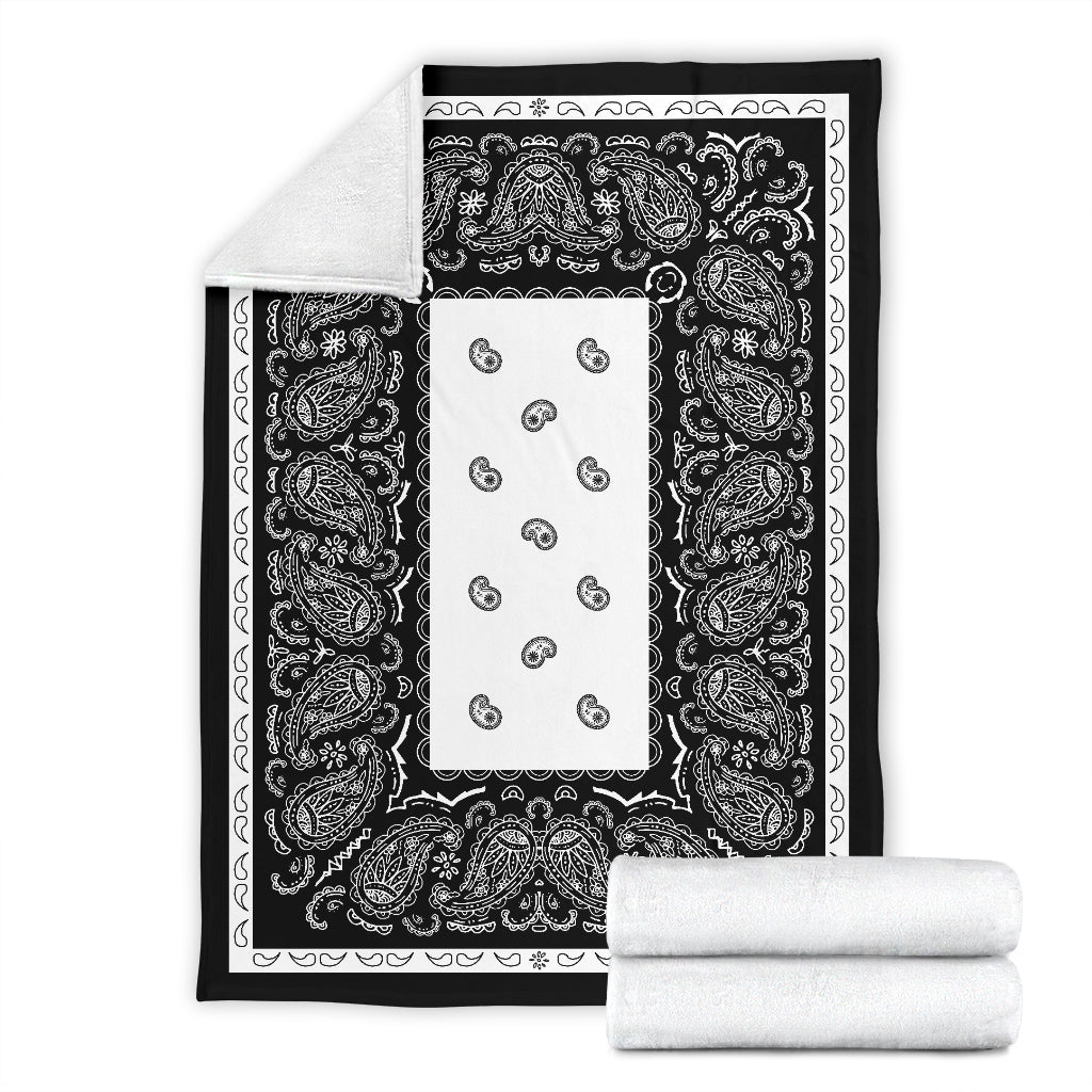 White and Black Bandana Fleece Throw Blanket