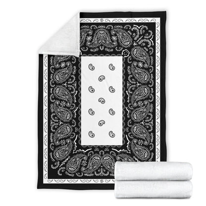 White and Black Bandana Fleece Throw Blanket