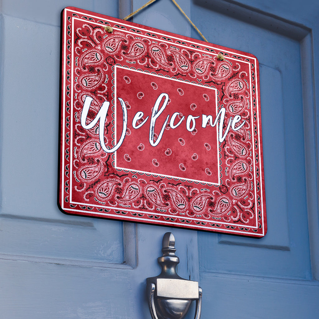 Red Denim Bandana Door Signs