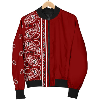 Asymmetrical Maroon Red Bandana Women's Bomber Jacket