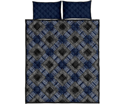Quilt Set - Blue and Black Bandana DB Quilt w/Shams