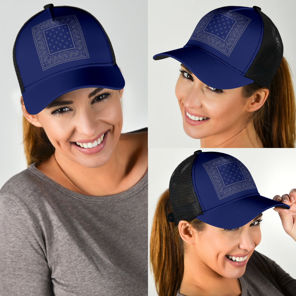 Blue and Gray Bandana Simple Mesh Back Cap