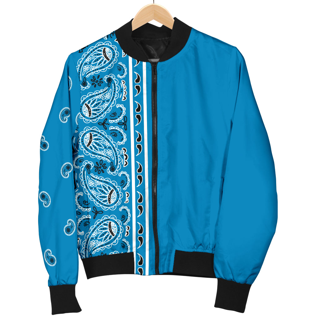 Asymmetrical Sky Blue Bandana Women's Bomber Jacket