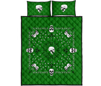 Green Hazardous Skulls Bandana Quilt Set