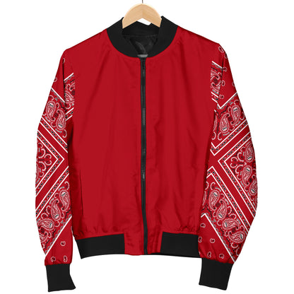 Women's Classic Red on Red Bandana Sleeved Bomber Jacket