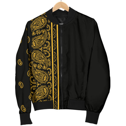 Asymmetrical Black Gold Bandana Women's Bomber Jacket