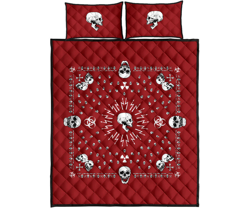 Quilt Set - Red Hazardous Skulls Bandana Quilt w/Shams