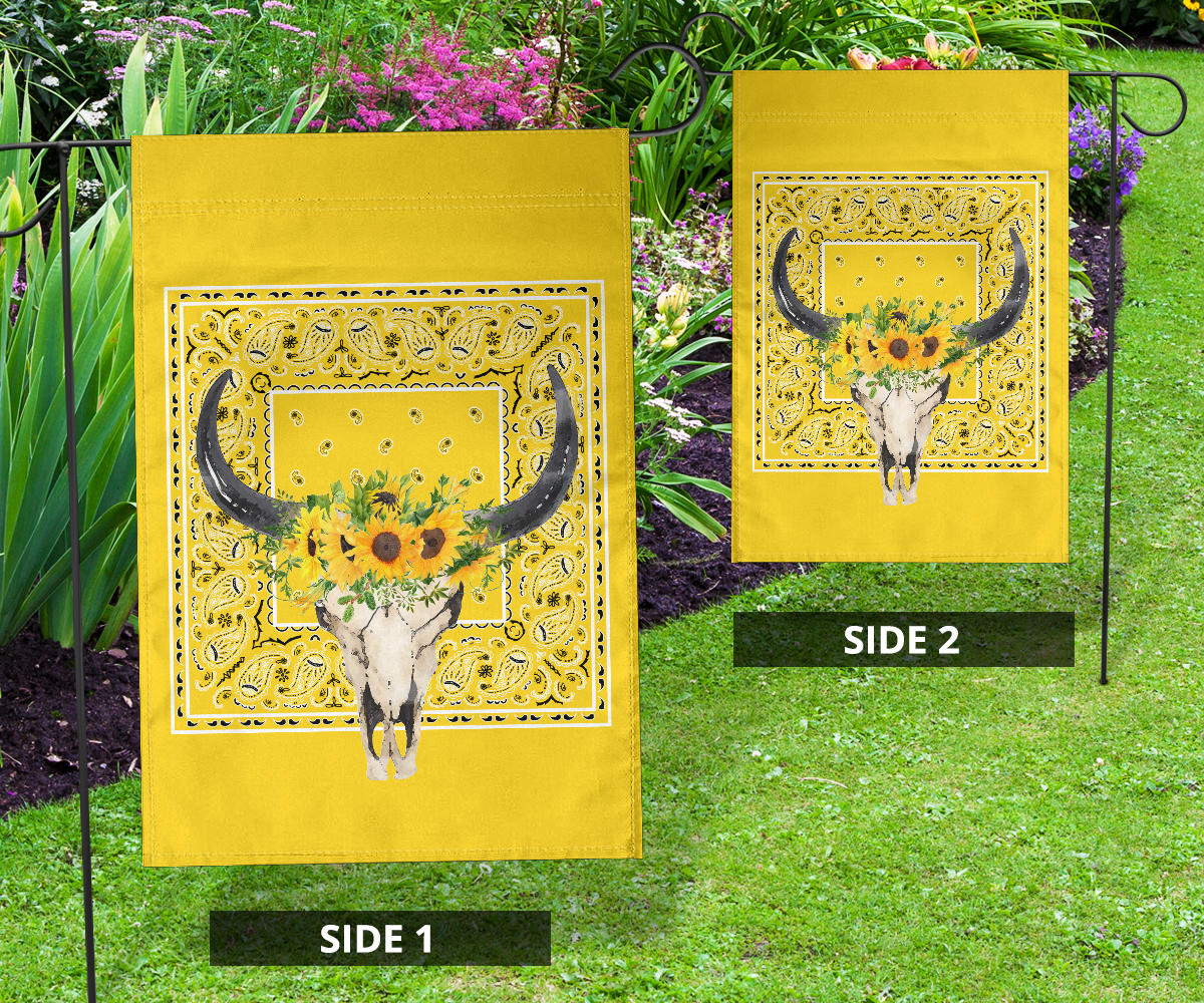 Sunflower Bull Skull Home and Garden Flags