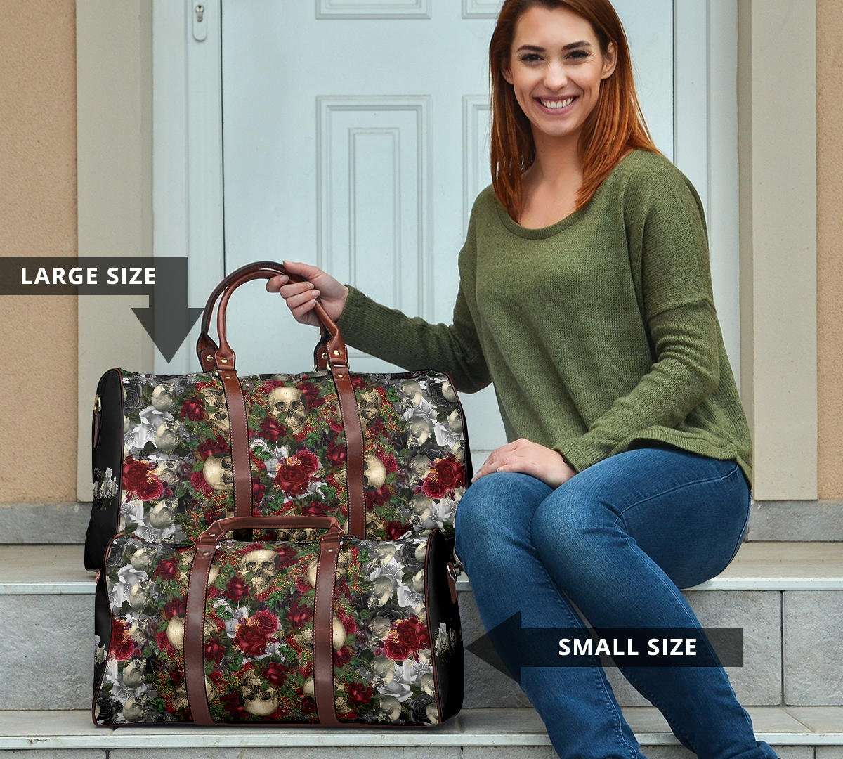 Skulls and Roses on Silver Travel Bag