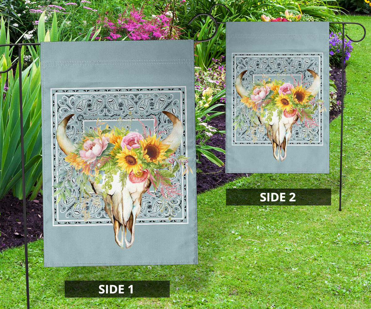 Blue Bandana Cow Skull Home and Garden Flags