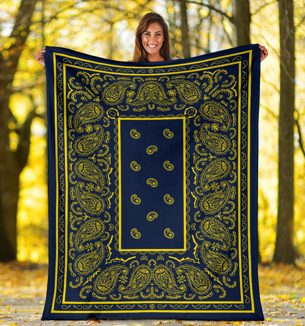 Navy and Yellow Bandana Throw Blanket
