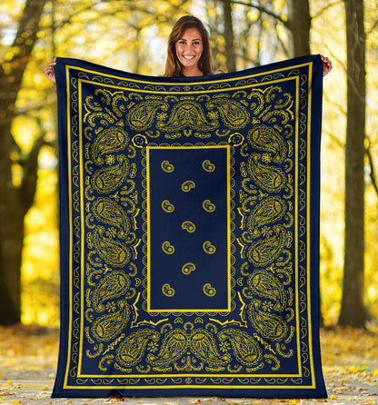 Navy and Yellow Bandana Throw Blanket