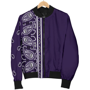 Asymmetrical Royal Purple Bandana Women's Bomber Jacket