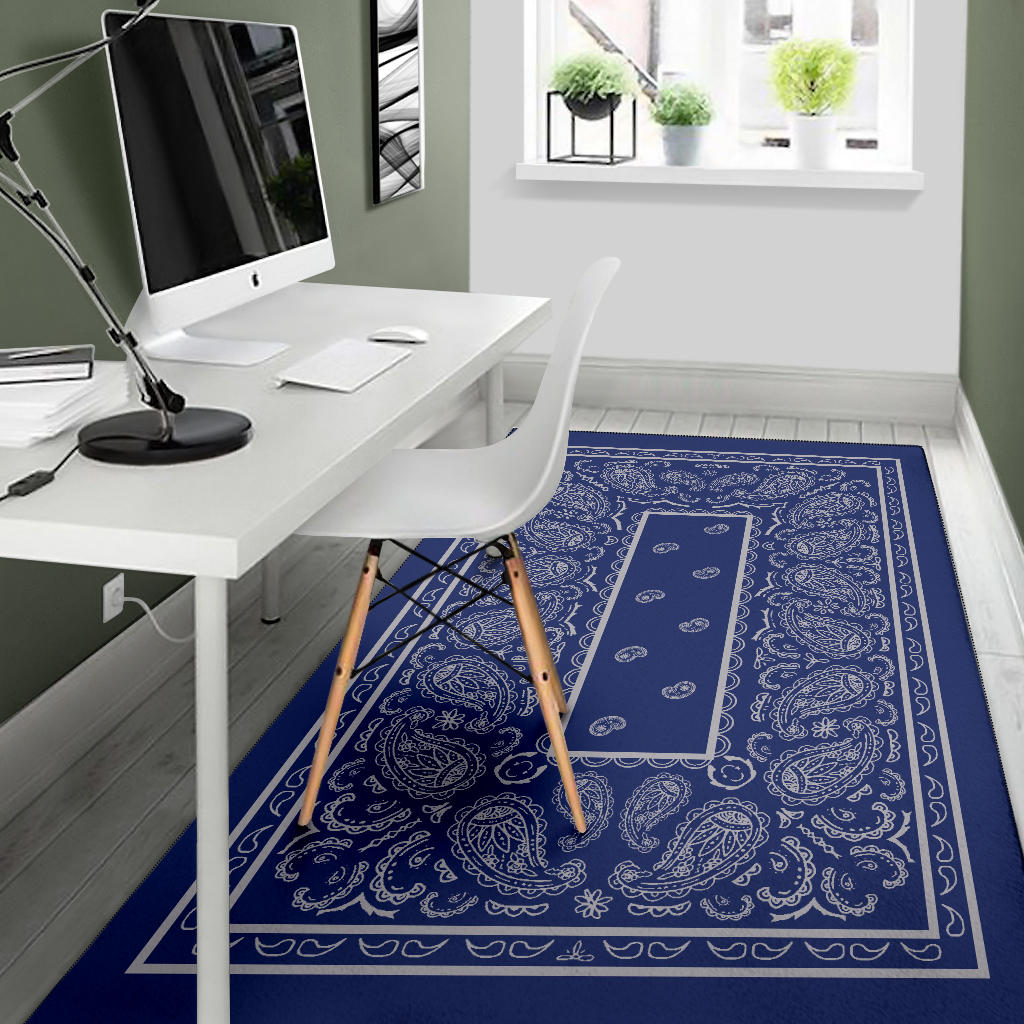 Blue and Gray Bandana Area Rugs - Fitted