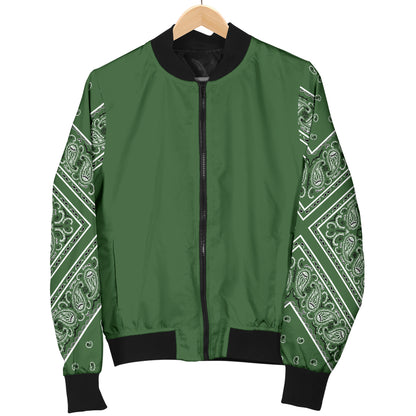 Women's Classic Green on Green Bandana Sleeved Bomber Jacket