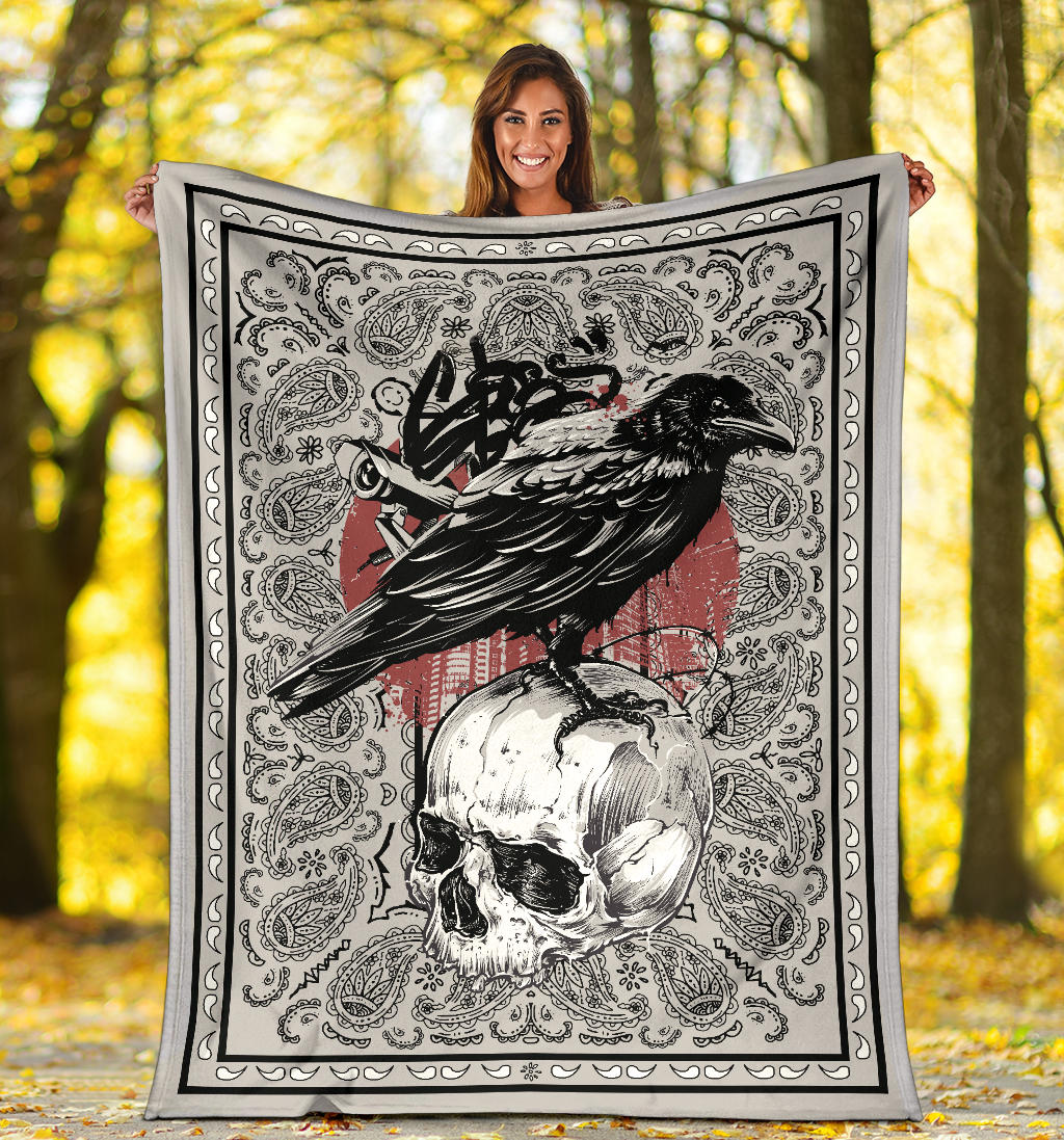 Crow and Skull Bandana Fleece Throw