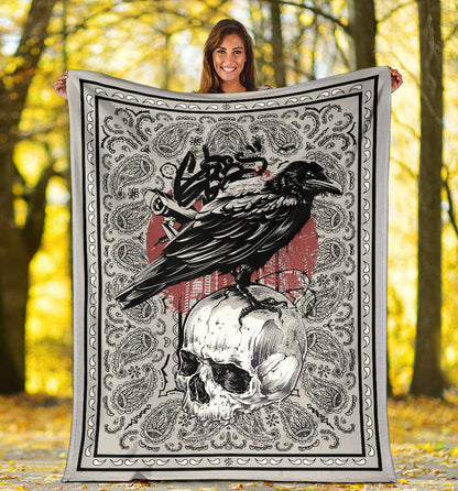 Crow and Skull Bandana Fleece Throw