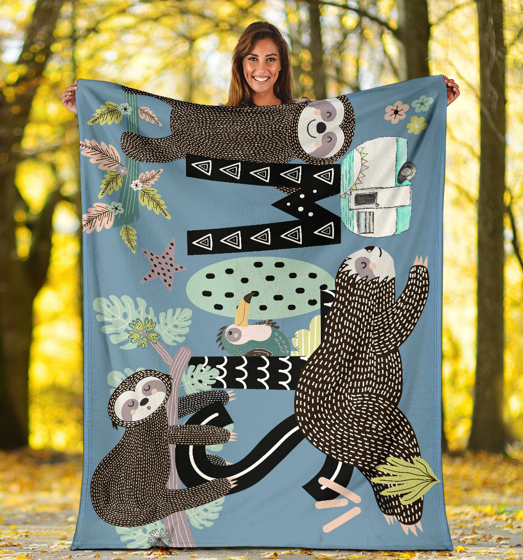 Slow Sloths Fleece Throw Blanket