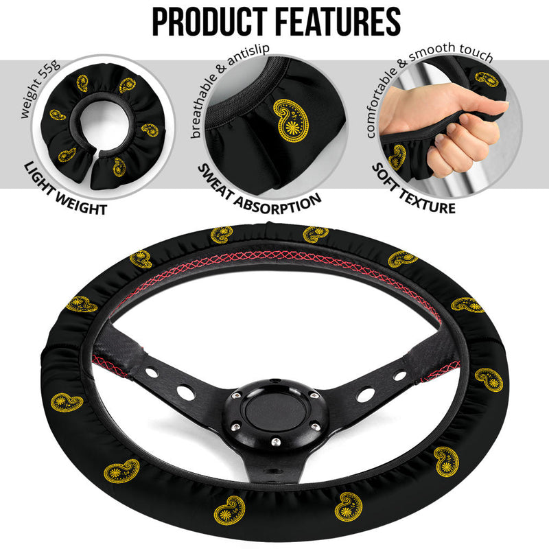 Black Gold Bandana Steering Wheel Covers - 3 Styles