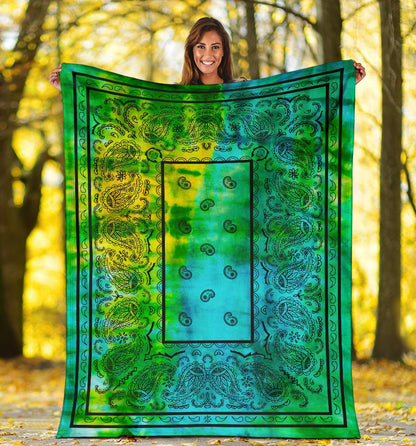 Blue Green Tie Dye Bandana Fleece Throws